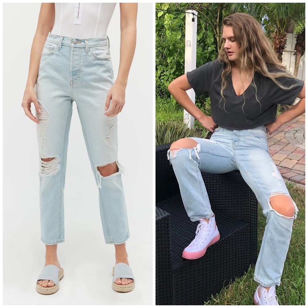 NWT UO High-Waisted Slim Straight Destroyed Jeans